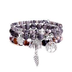 Dochais 3 Stück Boho Armbänder Damen, Yoga Armband Damen Chakra, Verstellbares Bohemian Armband, Boho Schmuck Bracelet, Rosenquarz Turmalin Edelstein Armband Set Für Damen (3 Stück, Stil 3) von Dochais