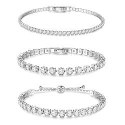 Dochais 3 Stück Tennis Armband Damen Silber, Diamant Armband Damen, Armband Zirkonia, Glitzer Armband Damen, Armband Damen Strass für Frauen Mädchen Ehefrau Mutter Schmuck Geschenk von Dochais