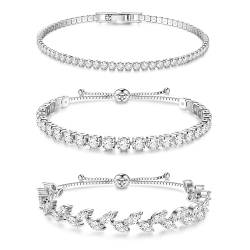 Dochais 3 Stück Tennis Armband Damen Silber, Diamant Armband Damen, Armband Zirkonia, Glitzer Armband Damen, Armband Damen Strass für Frauen Mädchen Mutter Ehefrau Schmuck Geschenk von Dochais