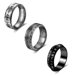 Dochais 3 Stück Wikinger Ringe Herren Edelstahl, Herren Ringe Nordische Mythologie, Keltischer Knoten Ring Herren, Viking Runen Ring, Vintage Ring Herren, Bandring Herren für Männer Frauen Größe 12 von Dochais