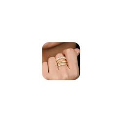 Dochais 3Pcs Ringe Gold Damen Stapelbare Ringe Set 14K Vergoldet Frauen Daumenring Dünner Fingerring Einfacher Bandring Verlobungsring Engagement Ringe Damen Gold Ring Größe 7-10 (9) von Dochais