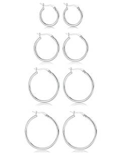 Dochais 4 Paar Creolen Silber Set Hypoallergen Creolen Ohrringe 925 Silber Klein Creolen Set Damen Herren 15mm / 20mm / 25mm / 30mm (Weißgold) von Dochais