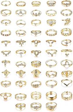 Dochais 53 Stück Vintage Knuckle Rings Set, stapelbar Finger Ringe Midi Ringe für Frauen, böhmische Gold geschnitzt Joint Finger Ringe Boho Midi Ring Pack von Dochais