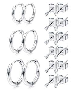 Dochais 6-9 Paar Ohrring Gold Silber, 14K Gold Plattiert Cubic Zirkonia Runde Ohrstecker, Hypoallergene Knorpel Huggie Hoop Ohrringe, 316L Chirurgenstahl Ohrringe, Mehrfach-Piercing (D, 9 Paare) von Dochais