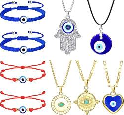 Dochais 9 Stück Evil Eye Halskette Anhänger für Frauen Männer Leder Seil Evil Eye Schutz Armbänder Evil Eye Schmuck Set (9 Stück) von Dochais
