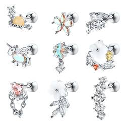 Dochais 9 Stücke 16G Helix Piercings für Damen Chirurgenstahl Ohrringe Piercing 316L Hypoallergen Blume Ohr Piercing Ohrstecker Knorpel Ohrringe Set Helix Tragus Piercing Ohr Schmuck 585 Vergoldete von Dochais