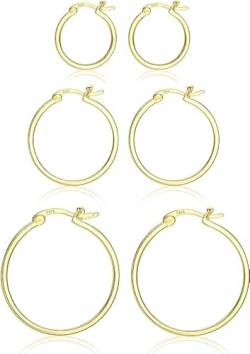 Dochais Gold Hoop Ohrringe für Frauen 14K Echtgold vergoldet Reifen mit 925 Sterling Silber Post Gold 15-20-30mm von Dochais