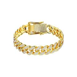 Dochais Kubanische Armband Herren Armband18 Karat Echt Vergoldet Platin Weißgold Diamant,Miami Halskette Armband,Armband für Männer Iced Out (Gold) von Dochais