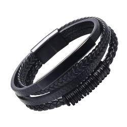 Dochais Lederarmband Herren Schwarz Premium Männer Leder Armband mit Magnetverschluss Edelstahl Personalisierte Armbänder Geflochten Mann Schmuck Geschenke für Ihn Vater Ehemann Junge Freund, 21.5CM von Dochais