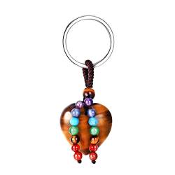 Dochais Schlüsselanhänger Herz, Natürliches Tigerauge Schlüsselanhänger, Herzförmiger Kristall Schlüsselanhänger, 7 Chakra Heilung Edelstein Schlüsselanhänger,Keychain Schmuck (Braun) von Dochais