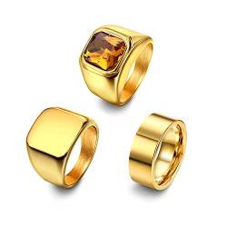 Dochais Schmuck 3PCS Ring Herren aus Edelstahl,Schlicht Ring Gold Schwarz Ring Herren,Zirkon Ring Herren Elegant Runden Siegelringe (Gold, 67) von Dochais