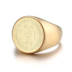Dochais Schmuck Ring Herren aus Edelstahl,Ring Viking Wikinger Vintage-Kompass Ring,Ring Herren Runden Siegelringe Größe 60 bis 70 (Gold, 62) von Dochais