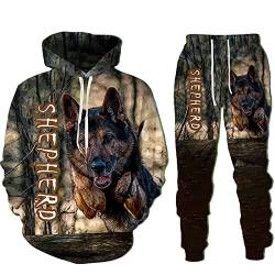 German Shepherd Dog 3D Printed Hoodies Sweatpants Herren Kapuzenpullover Sweatshirt Sets Männer Trainingsanzug Anzug, 07886, XXXL von Docorou