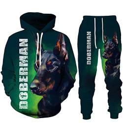 Herbst Winter 3D Dobermann Gedruckt Hoodies Sweatpants Herren Kapuzenpullover Sweatshirt Sets Trainingsanzug Herren Kleidung Anzug, 07341, XXXL von Docorou