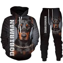 Herbst Winter 3D Dobermann Gedruckt Hoodies Sweatpants Herren Kapuzenpullover Sweatshirt Sets Trainingsanzug Herren Kleidung Anzug, 07342, XXL von Docorou