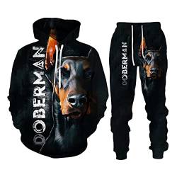 Herbst Winter 3D Dobermann Gedruckt Hoodies Sweatpants Herren Kapuzenpullover Sweatshirt Sets Trainingsanzug Herren Kleidung Anzug, 08092, S von Docorou