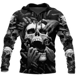 Totenkopf Tattoo 3D Gedruckt Mode Hoodies Männer Kapuzenpullover Sweatshirt Unisex Reißverschluss Pullover Mode Jacke Trainingsanzug, Hoodies, XL von Docorou