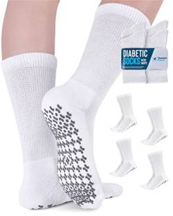 Diabetiker-Socken für Damen und Herren – 4 Paar Krankenhaussocken für Herren mit Griffen | rutschfeste Socken Herren | Greifersocken für Herren, Weiß, 4 Paar, Medium von Doctor's Select