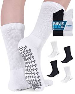 Diabetiker-Socken für Damen und Herren – 4 Paar nicht bindende Socken für Damen | rutschfeste Socken für Herren | Greifersocken für Herren, 2 Schwarz, 2 Weiß, Large von Doctor's Select