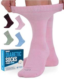 Doctor's Select Bambus-Diabetiker-Socken für Damen, 4 Paar, Crew, Diabetiker-Socken für Damen, Größe 39-42 und 43-46, Rot, Rosa, Grün, Blau, Large von Doctor's Select