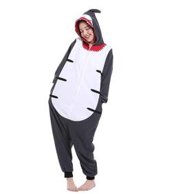 Dodheah Erwachsene Hai Onesie Pyjamas Unisex Halloween Party Tier Kostüm Cosplay Jumpsuit Einteilige Schlafbekleidung Grau S von Dodheah