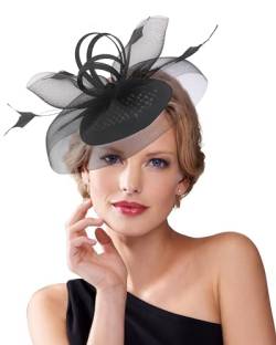 Dodheah Fascinators Hut Hochzeitshut Kopfbedeckung Vintage Schleier Hut Derbyhut für Frauen Pillbox Hüte Stirnband Damen Haarspangen für Hochzeit Ascot Karneval Tee Party 0815-Schwarz von Dodheah