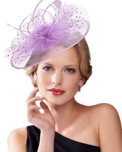 Dodheah Fascinators Hut Hochzeitshut Kopfbedeckung Vintage Schleier Hut Derbyhut für Frauen Pillbox Hüte Stirnband Damen Haarspangen für Hochzeit Ascot Karneval Tee Party w4-42-Rosa violett von Dodheah