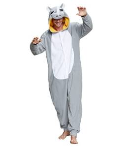Dodheah Nashorn Cosplay Erwachsene Onesie Halloween Kostüme Pyjamas Tier Jumpsuit Schlafanzug Loungewear Grau XL von Dodheah