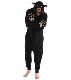 Dodheah Unisex Bär Schlafanzug Erwachsene Onesie Halloween Tier Cosplay Kostüm Weihnachten Jumpsuit One-Piece Nachtwäsche Schwarz L von Dodheah