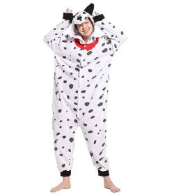 Dodheah Unisex Dalmatiner Schlafanzug Erwachsene Onesie Halloween Tier Cosplay Kostüm Weihnachten Jumpsuit Einteiler Schlafanzug Schwarz Weiß L von Dodheah