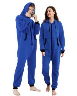 Dodheah Unisex Onesie für Erwachsene Schlafanzug Pyjamas Outfits mit Reißverschluss Kapuze Einteiler Weihnachten Nachtwäsche Blau Schwarz Reißverschluß L von Dodheah