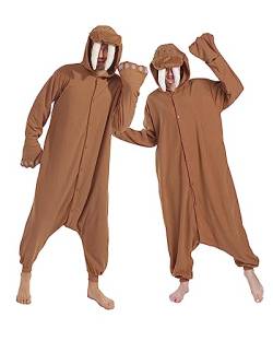 Dodheah Unisex Walross Schlafanzug Erwachsene Onesie Halloween Tier Cosplay Kostüm Weihnachten Jumpsuit Einteiler Schlafanzug Braun S von Dodheah