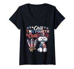 Damen Chill The Fourth Out Costume 4th Of July Cute Poodle T-Shirt mit V-Ausschnitt von Dog 4th Of July Costume