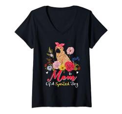 Damen Mom Of A Spoiled Dog Mother's Day Shar Pei Bow Tie Floral T-Shirt mit V-Ausschnitt von Dog Mother's Day Costume