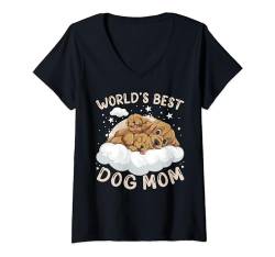 Damen Beste Hundemama, Labrador Mutter mit Welpe, Muttertag T-Shirt mit V-Ausschnitt von Dog Parents Gift Ideas by Conreo