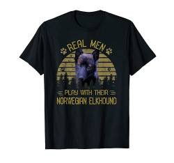 Dogs 365 Real Men spielen mit ihrem norwegischen Elchhund T-Shirt von Dogs 365