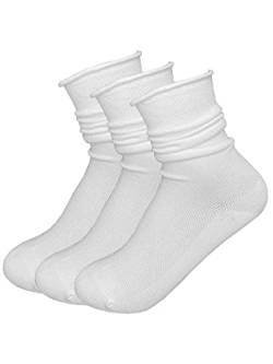 Doitall 3 Paar Damen-Socken mit Roll-Top-Socken, Baumwolle, solide Basic-Crew-Socken für Damen, Weiss/opulenter Garten, 37-39 EU von Doitall