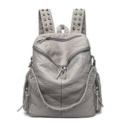 DokinReich Damen Rucksack Modern PU Leder Rucksack Damen Leder Tasche Backpack Schulrucksack mit Mode Nieten Design für Mädchen (Schwarz) (groß Grau) von DokinReich