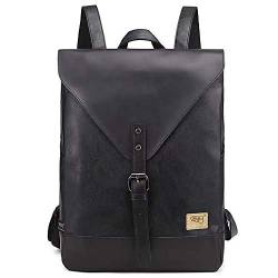 DokinReich PU Leder Vintage Rucksack Wanderrucksack Retro Laptoprucksack Hiking Backpack Damen Herren Schultertasche Rucksack Für Camping Reise Geeignet, L, Schwarz von DokinReich