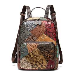 DokinReich Patchwork von Luxe Naturleder Rucksack Leder Damen Schultertasche Bunte Patchwork Große Umhängetasche 13 Zoll von DokinReich