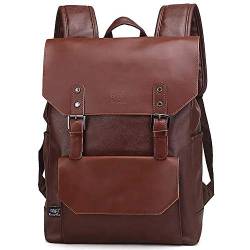 DokinReich Retro PU Leder Vintage Rucksack Wanderrucksack Hiking Backpack Damen Herren Schultertasche PU Rucksack für Camping, L, Kaffee von DokinReich