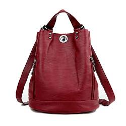 Fashion Mode Damen Rucksack PU Leder Damentasche Schultertasche Handbag Rucksäcke Frauen Rucksack 2 in 1 Multifunktionaler Rucksack (Rot) von DokinReich