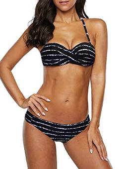 Dokotoo Bandeau Bikini Damen Push Up Zweiteilige Badeanzug Bademode Bikini Set, 03-Schwarz, L von Dokotoo