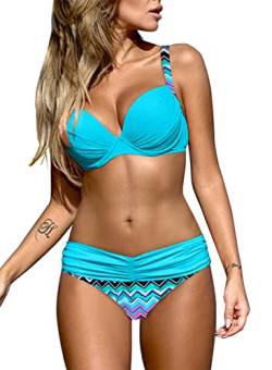 Dokotoo Damen Bikini Set Sexy Push Up Badeanzug Zweiteilige Bademode Swimsuit Himmelblau, L von Dokotoo