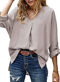 Dokotoo Damen Bluse Casual Oberteil V-Ausschnitt Elegant Vintage Tunika Oberteile Sommer T-Shirts Tops Aprikose L von Dokotoo