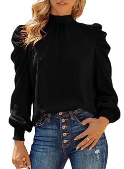 Dokotoo Damen Bluse Elegant Business Chiffonbluse Einfarbig Langarm Lose Oberteile Shirt Tops, schwarz, S von Dokotoo