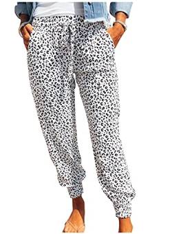 Dokotoo Damen Jogginghose Lang Freizeithose Sommerhose Elastisch Lose Pumphose Haremshose Leichte Lässige Stoffhose Strandhose, Leopard, S von Dokotoo