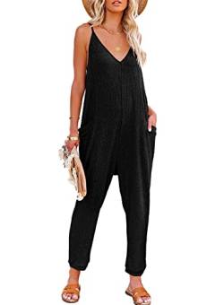 Dokotoo Damen Jumpsuit Ärmellos Casual Overall Sexy Hosenanzug V-Ausschnitt Playsuit Sommer Oversize Lose Latzhose mit Taschen, schwarz, XXL von Dokotoo