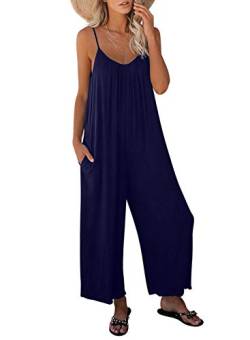 Dokotoo Damen Jumpsuit Ärmellos Jumpsuit Casual Overall Sexy Hosenanzug V-Ausschnitt Playsuit Sommer Oversize Lose Hose mit Taschen Blau L von Dokotoo