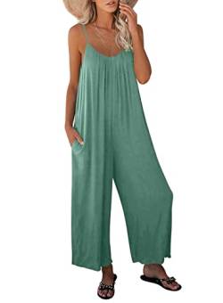 Dokotoo Damen Jumpsuit Ärmellos Jumpsuit Casual Overall Sexy Hosenanzug V-Ausschnitt Playsuit Sommer Oversize Lose Hose mit Taschen BlauGrün L von Dokotoo